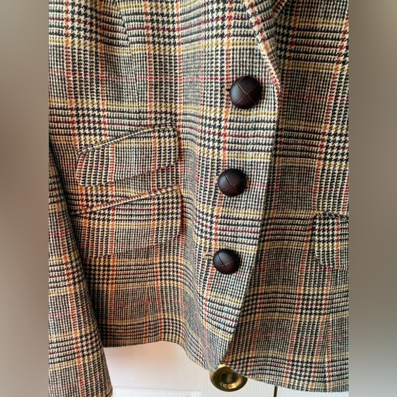 TALBOTS Brown Houndstooth Plaid Wool Blend Equestrian Style Blazer SZ 10 - Picture 7 of 11